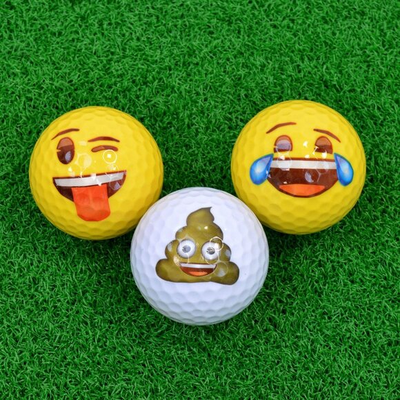 Emoji Brand Golf Balls - 3 Pack - Winking, Poop and Crying Faces. Great Fun!! - Picture 1 of 10